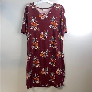 Bobbie Brooks Floral Midi Dress - Burgundy and Orange